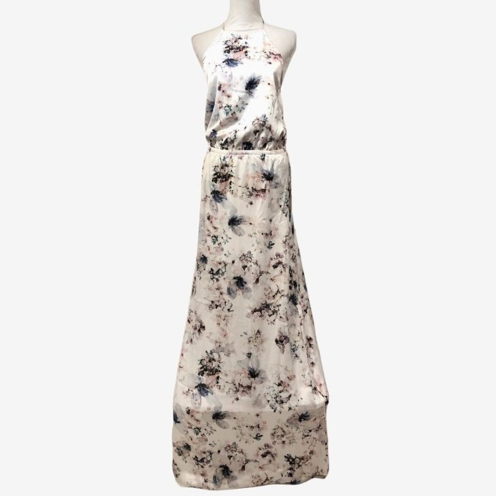 Show Me Your Mumu Halter Max Dress Small White Pink Floral Women Elastic Waist